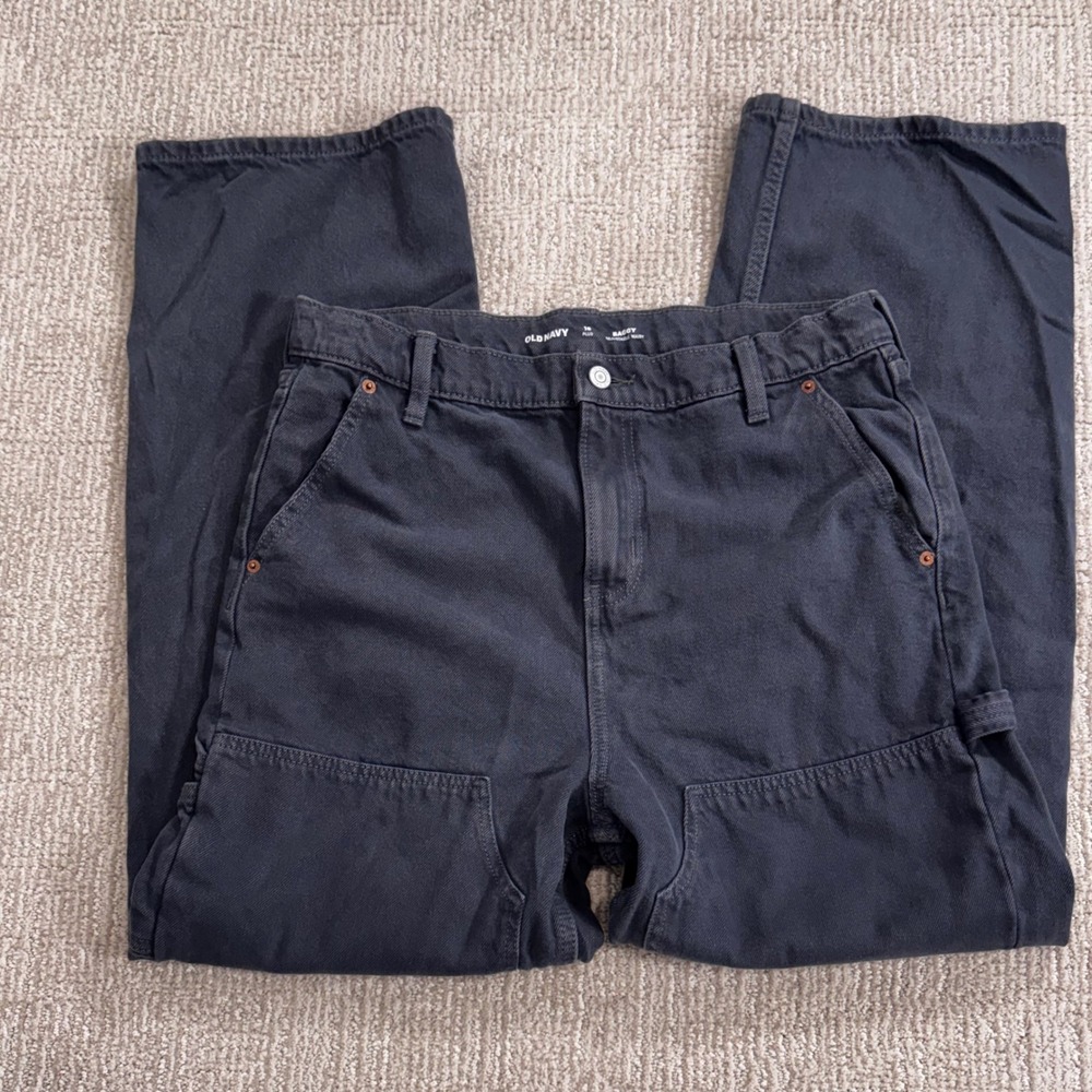 Old Navy Baggy Carpenter Jeans 16 Plus Grey High Waisted Double Knee Utility